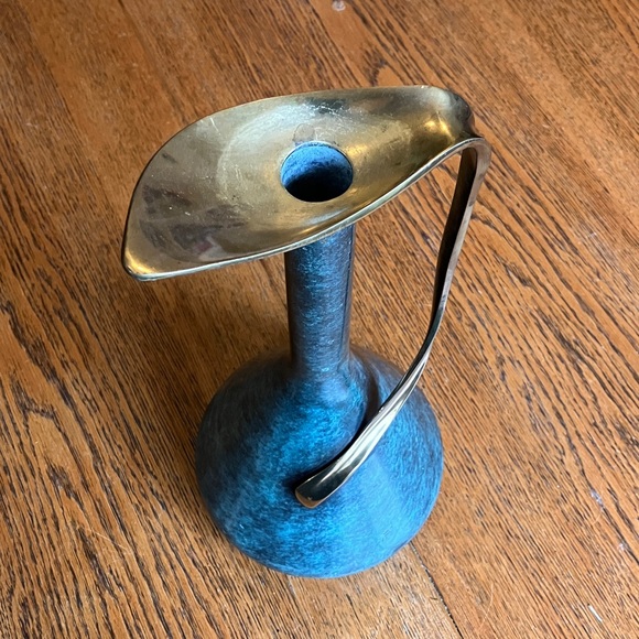 Vintage Mid-Century MCM Pal-Bell Brass Ewer Decanter Vase Made in Israel Green - Picture 3 of 14